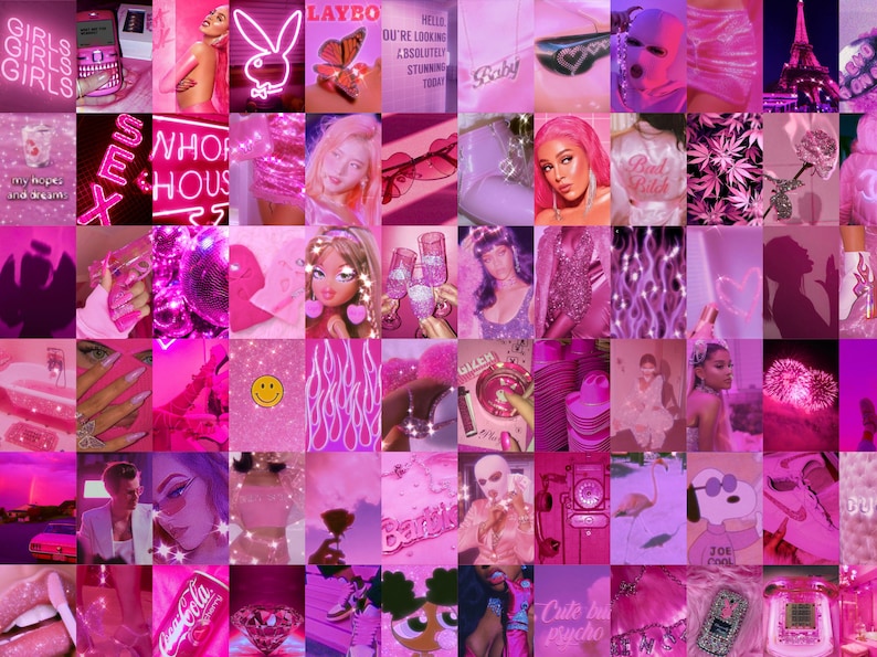 100pcs Hot Pink Collage Kit Pink Wall Collage Baddie - Etsy