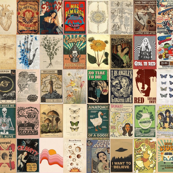 250 impresiones de arte vintage - Kit de collage de fotos estéticas vintage- Decoración Fairycore - Estética de decoración de habitaciones - Conjunto de pared de galería - Collage de pared del hogar