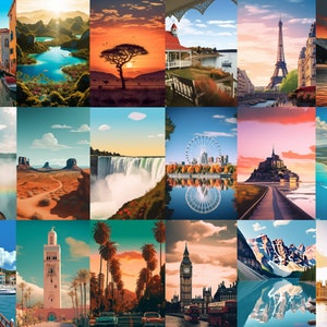 60Pcs Travel Poster | Minimalist Art | Travel Wall Art | Aesthetic Wall Collage | Travel Wall Print | Room Decor | Realistic Travel Posters