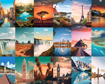 60Pcs Travel Poster | Minimalist Art | Travel Wall Art | Aesthetic Wall Collage | Travel Wall Print | Room Decor | Realistic Travel Posters