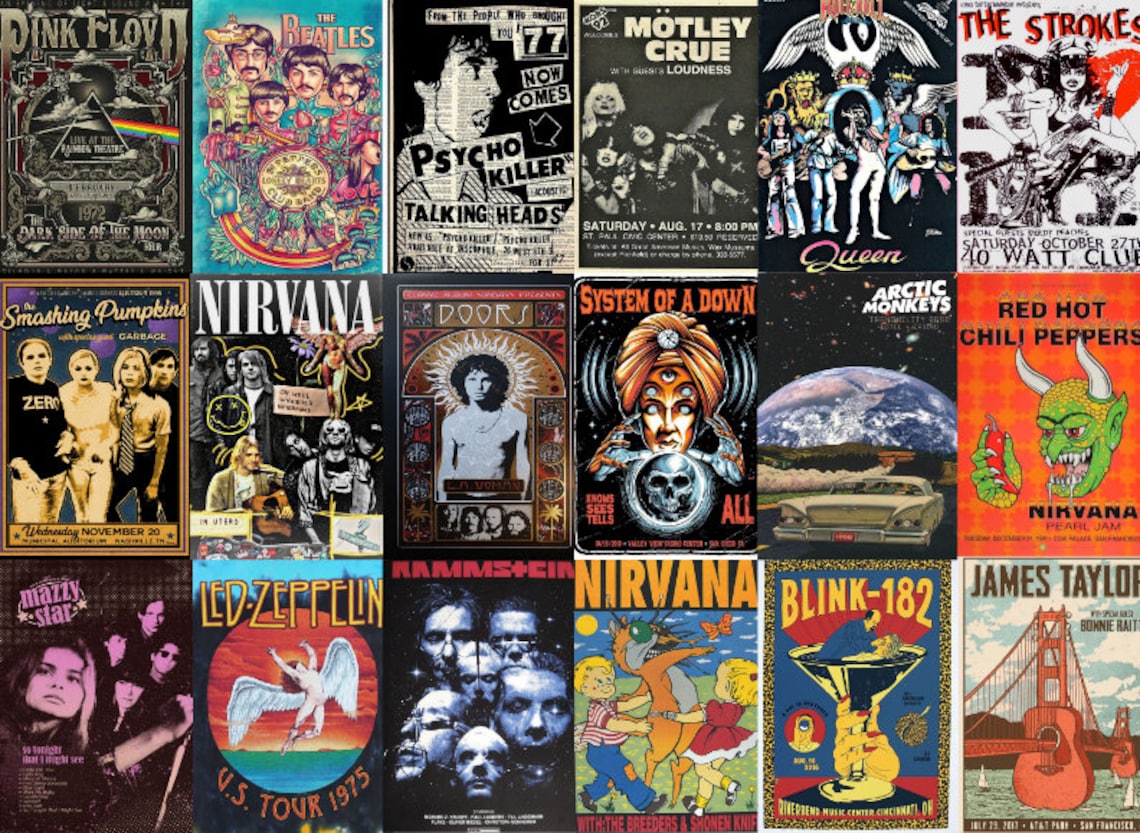 530PCS Vintage Concert Poster Retro Band Poster Classic Rock Etsy