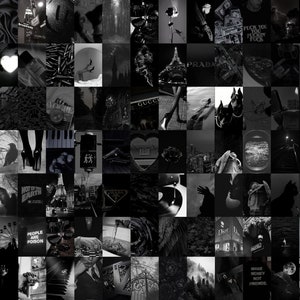 100 Black Wall Collage Kit, Black Wall Collage, Dark Aesthetic Collage Kit, Minimal Black Art Print, Black Room Decor, Black and White
