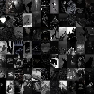 100 Schwarze Wand Collage Kit, Schwarze Wand Collage, Dark Aesthetic Collage Kit, Minimal Black Art Print, Schwarzes Zimmer Dekor, Schwarz Weiß