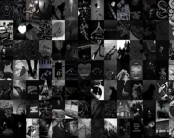 100 Black Wall Collage Kit, Black Wall Collage, Dark Aesthetic Collage Kit, Minimal Black Art Print, Black Room Decor, Black and White