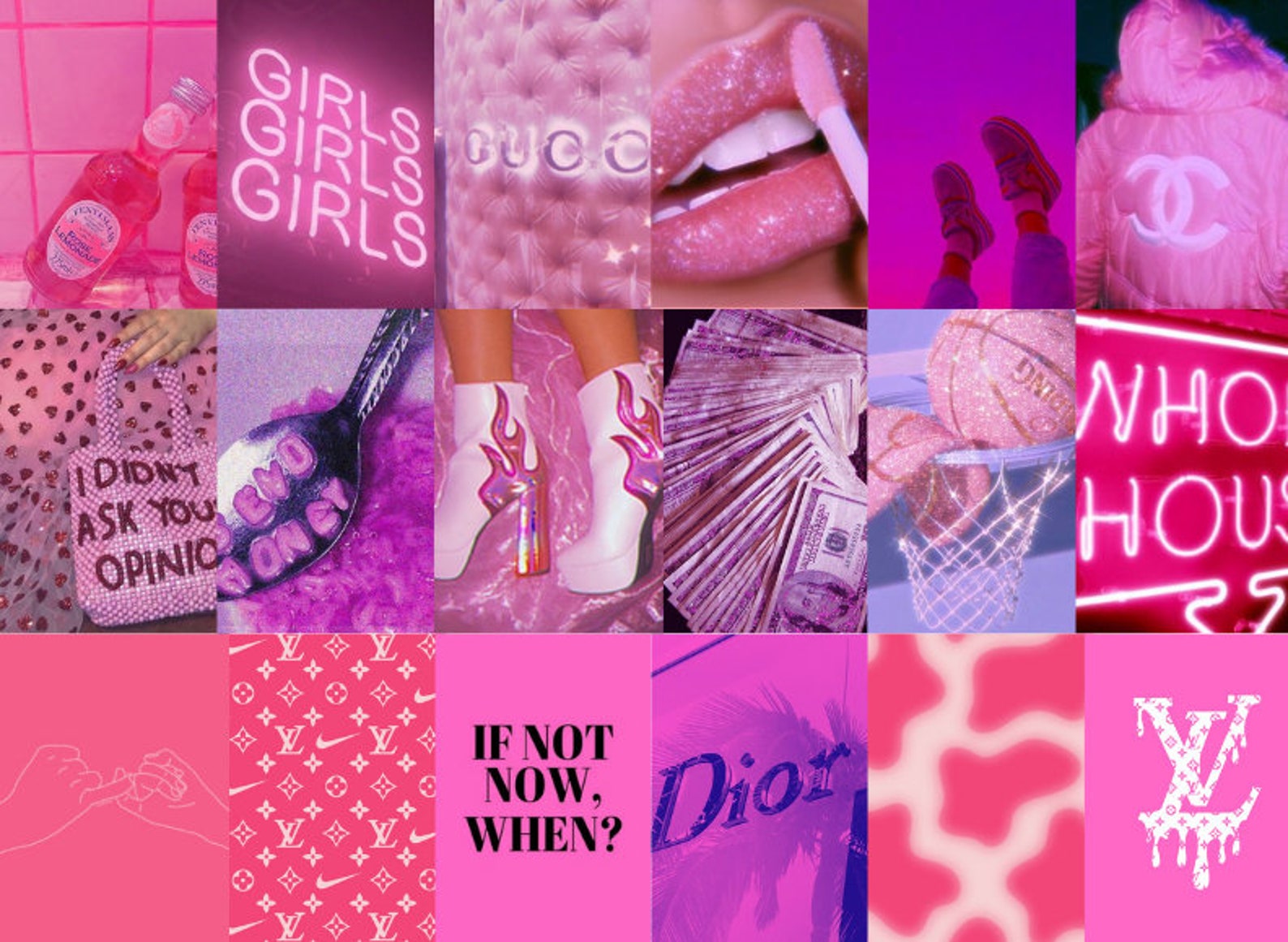 100pcs Hot Pink Collage Kit Pink Wall Collage Baddie Etsy