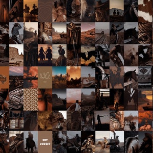 100 Stück Cowgirl Western Collage Kit, Brown Country Wand Collage, Old West Zimmer Foto Wand, Wild West Bild Collage Set, Western Wand Dekor