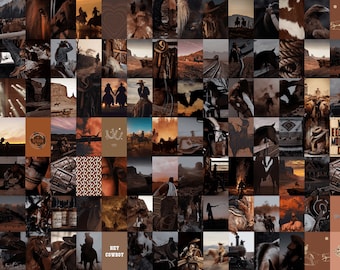 100pcs Cowgirl Western Collage Kit, Brown Country Wall Collage, Old West Room Photo Wall, Wild West Picture Collage Set, Western Wall Decor