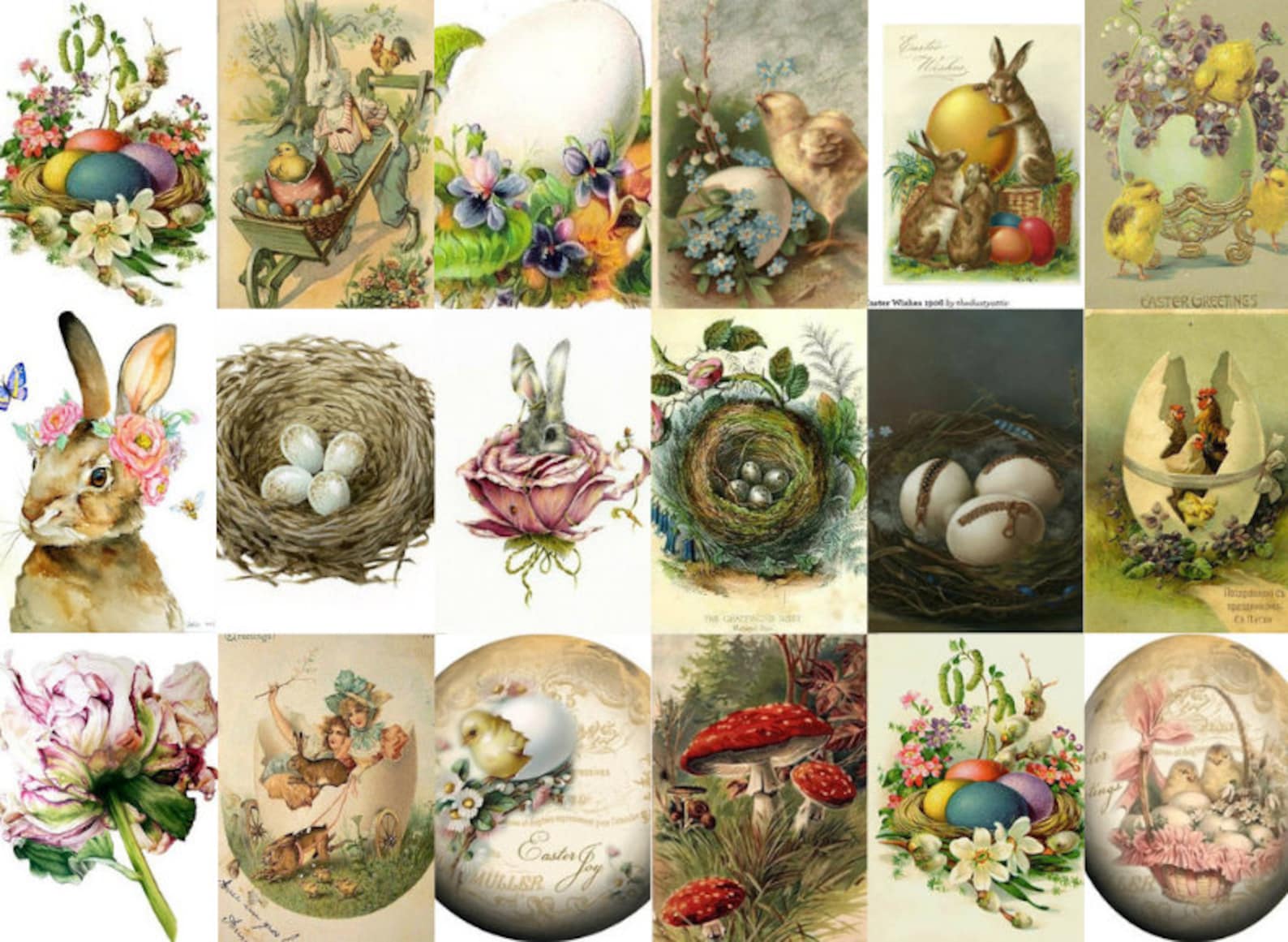 75pcs Vintage Easter Wall Collage Kit - Digital Easter Postcards, Junk ...