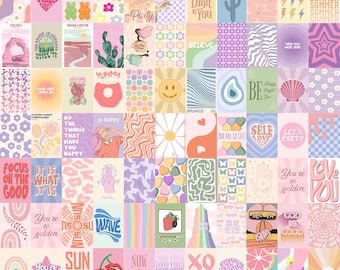 100Pcs Danish Pastel Aesthetic Wall Collage Kit, Danish Pastel Room Decor, Pink Wall Art, Pastel Digital Art Print, Pastel Wall Decor Art