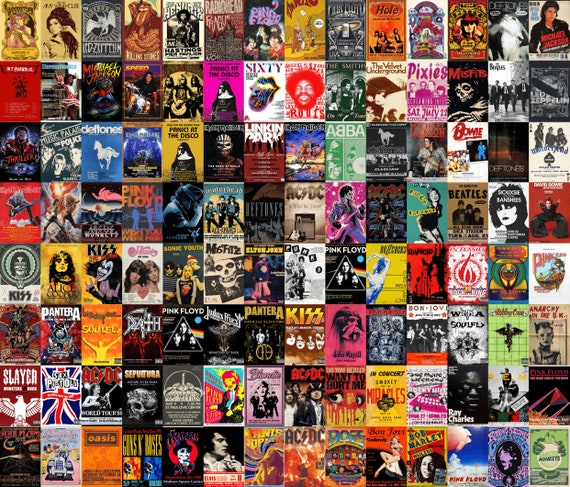 550PCS Vintage Concert Poster, Retro Band Poster, Classic Rock Posters,  Vintage Music Posters, Aesthetic Wall Collage Kit, Rock Musıc Decor 