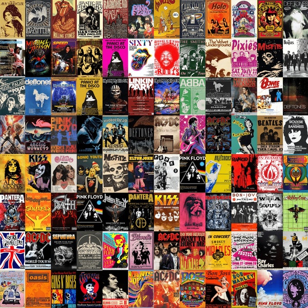 550PCS Vintage Concert Poster, Retro Band Poster, Classic Rock Posters, Vintage Music Posters, Aesthetic Wall Collage Kit, Rock Musıc Decor