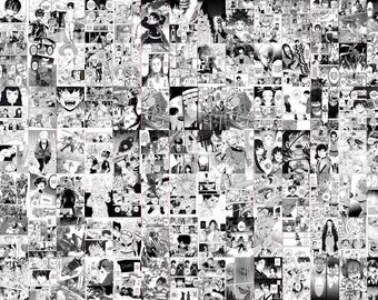 1250 Kit de collage mural de panneaux de mangas | Kit de collage noir et blanc animé | Poster mural manga | Décor de panneaux de manga | Cadeau déco manga