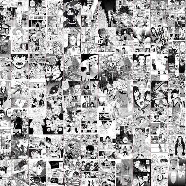 1250 Kit de collage mural de panneaux de mangas | Kit de collage noir et blanc animé | Poster mural manga | Décor de panneaux de manga | Photos de décoration de chambre manga