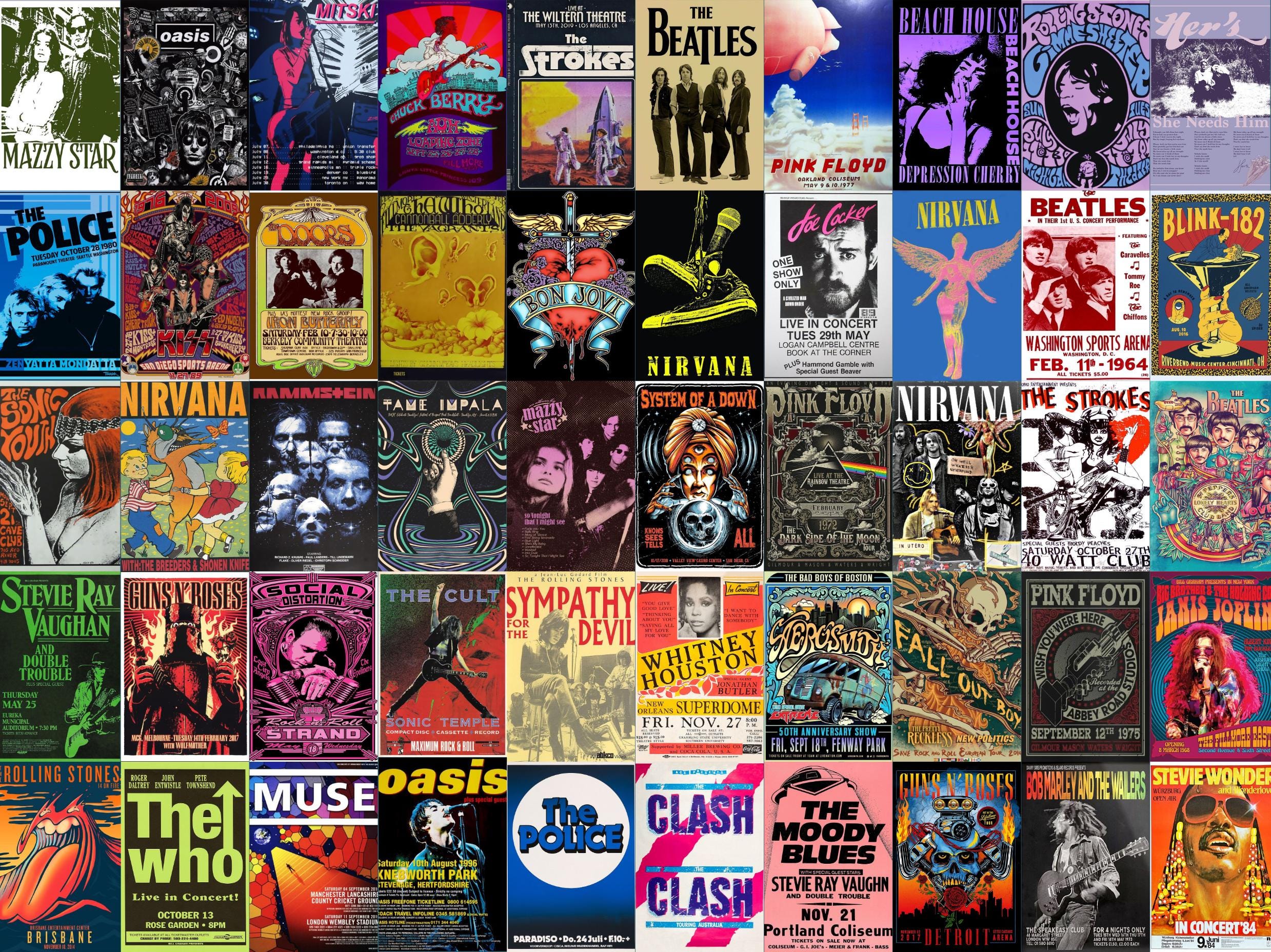 CLASSIC　ROCK POSTERS vintage poster rock music collage band logo commercial promo