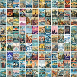 350Pcs Travel Poster, Vintage Travel Wall Art, Retro Aesthetic, Travel Wall Prints, Travel Home Decor, Vintage Poster Aesthetic Collage Gift