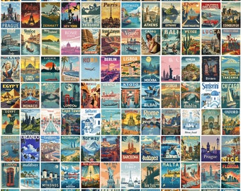 350Pcs Travel Poster, Vintage Travel Wall Art, Retro Aesthetic, Travel Wall Prints, Travel Home Decor, Vintage Poster Aesthetic Collage Gift