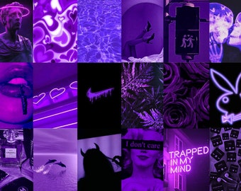 110st boujee paarse esthetische muurcollagekit, neon euforie vsco fotocollage kamerdecor, paarse muurkunst, fotocollage kamerdecor cadeau