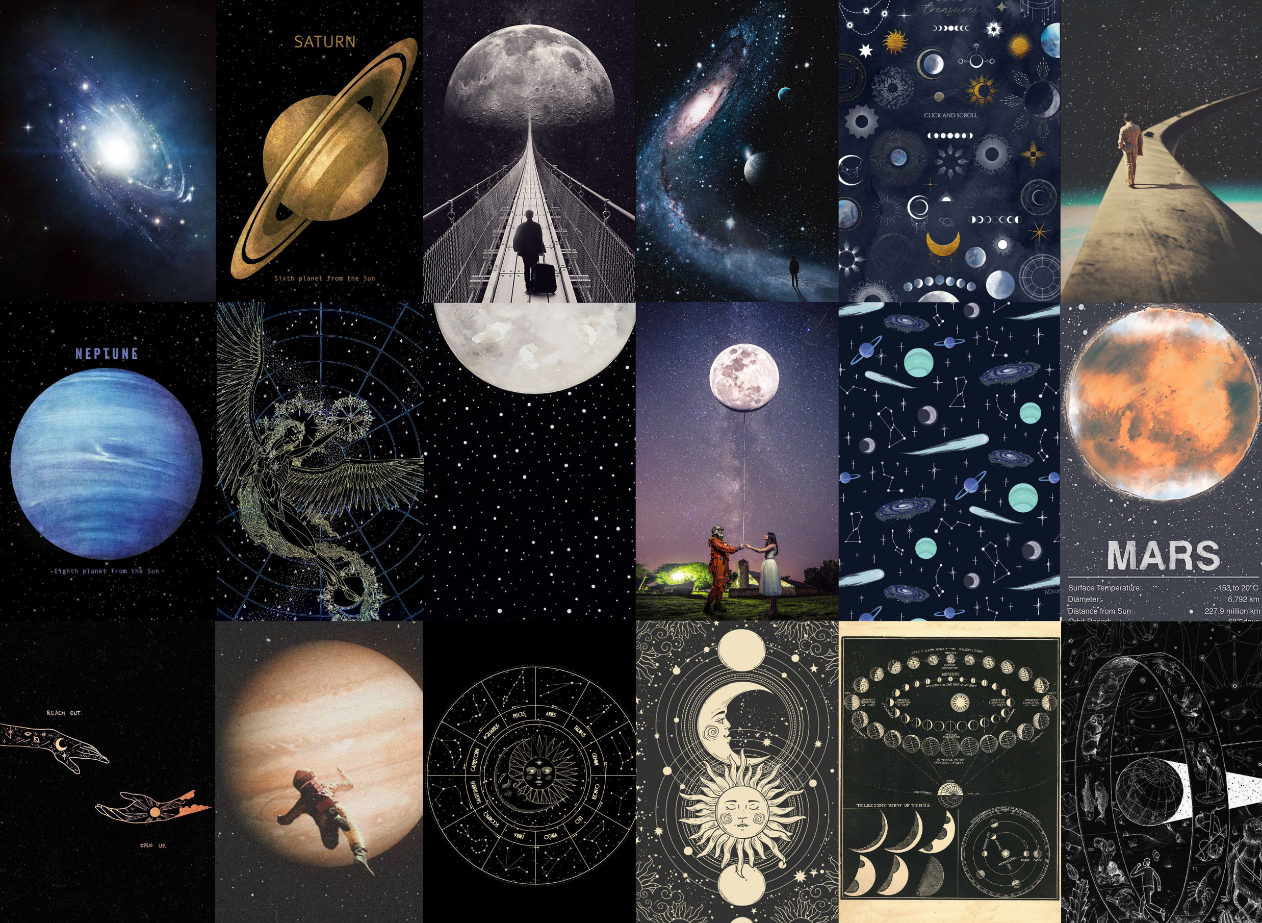 160PCS Moonlight Aesthetic Wall Collage Kit, Astronomy Collage Kit ...