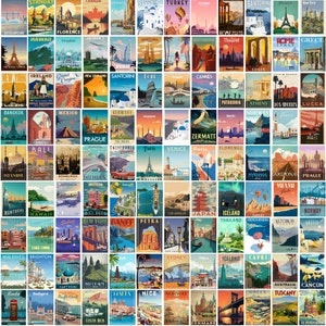 330Pcs Travel Poster | Retro Aesthetic | Vintage Travel Wall Art | Aesthetic Wall Collage | Travel Wall Print | Room Decor | Vintage Poster