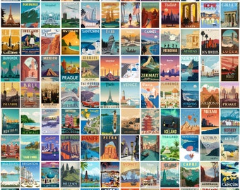 330 stuks reisposter | Retro-esthetiek | Vintage reizen kunst aan de muur | Esthetische muurcollage | Reizen muurprint | Kamerinrichting | Uitstekende affiche