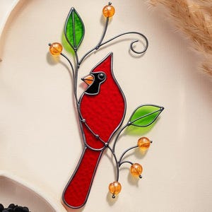 Vitral de Cardenal Norteño, Atrapasol de Cardenal, Regalo para Amantes de la Naturaleza, Vitral de Cardenal, Adorno de Jardín