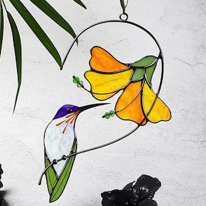 Hummingbird Stained Glass Window Hanging Stained Glass Hummingbird Suncatcher Nature Lover Gift Hummingbird Stained Glass, Mother&#39;s Day Gift