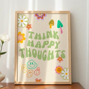 Retro Happy Quote Wall Art, Positive Quote Print, Digital Download Print, Cute Retro Wall Decor, Wall Decor, Large Printable Wall Art Decor