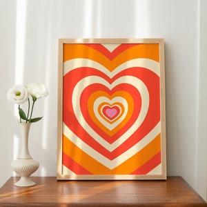 Heart Wall Print, Digital Download Print, Retro Wall Decor, Large Printable Art, Downloadable Prints, Wall Art, Retro Poster