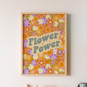 Retro Flower Power Wall Print, Retro 70s Print, Cute Retro Flower Print, Digital Download, Retro Wall Decor, Downloadable Prints, Wall Art
