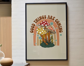 Retro Quote Wall Print, Mushroom Print, Retro Wall Art, Digital Download, Wall Decor, Large Printable Art, Retro Poster, Vintage Poster