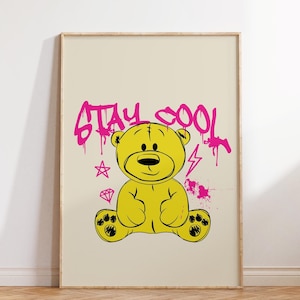 Retro Stay Cool Print, Retro Wall Art, Colorful Print, Wall art prints, Digital download Prints, Trendy poster, Retro poster, Yellow Print