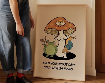 Retro Quote Wall Art, Vintage Cottagecore Poster, Frog Groovy Print, Digital Download, Large Printable Art
