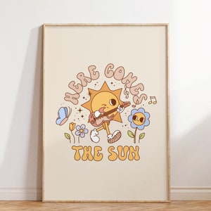 Here comes the Sun Print, Retro Wall Print, Retro Groovy Print, Digital Download Print, Retro Wall Art, Large Printable Art, Wall Decor
