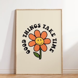 Cute Retro Quote Wall Print, Retro Quote Print, Good Things Take Time  Print, Digital Download Print, Retro Wall Decor, Large Printable Art