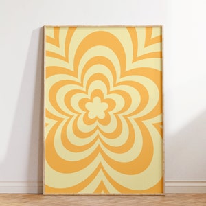 Arte retro de la pared de flores, arte de pared retro, decoración de la pared, cartel amarillo, impresión floral de la pared, descarga digital, cartel estético, regalo de inauguración de la casa