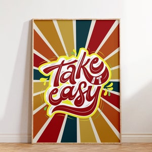 Take it easy Wall Print, Retro Groovy Print, Digital Download Print, Retro Wall Decor, Retro Poster, Large Printable Art, Retro Art print