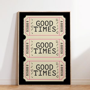 Trendy Wall Art Prints Retro Good Times Ticket Print Black White Wall Art Trendy Printable Art Digital Prints Retro Bar Cart Decor Preppy