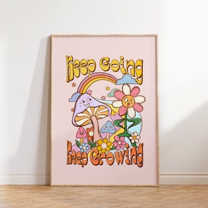Keep Going Keep Growing Print, Retro Wall Art, Inspirational Print, Dorm Decor, Large Printable Art, Digital Download, Motivational Print