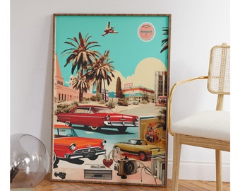 Retro Travel Poster, Vintage Wall Art, Tropical Wall Art Print (Digital Download), Car Printable Art, Cool Apartment Decor