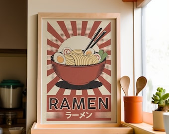 Retro Japanese Ramen Print | Kitchen Wall Art (Digital Download) | Food Poster | Kitchen Decor Printable