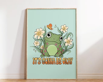 Retro Quote Wall Art | Inspirational Print | Dorm Wall Decor (Digital Download) | Motivational Print | Frog Poster | Trendy Printable Art