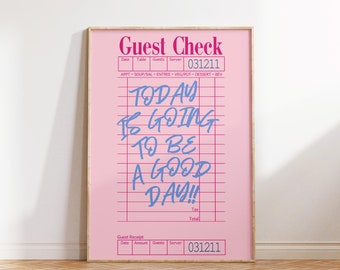 Pink Guest Check Print, Pink Girly Print, Trendy Wall Art Print, Digital Print, Bedroom Wall Decor, Bathroom Print, Retro poster, Aesthetic