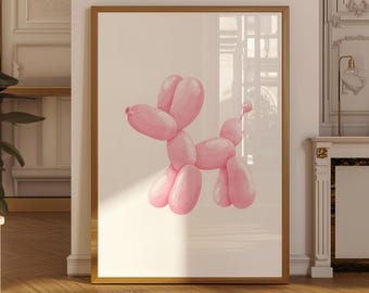 Pink Balloon Dog Print, Girly Preppy Wall Art, Kids Room Decor, Digital Download