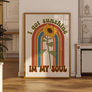 Retro Inspirational Print | 90s Sunflower Wall Art (Digital Download) | Sunshine Quote Poster | Motivational Printable Art For Dorm Decor image 1
