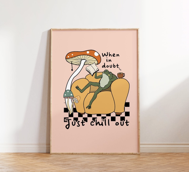 Retro Quote Wall Print Frog Mushroom Print Retro Wall Art Digital Download Wall Decor Large Printable Art Downloadable Prints Retro Poster