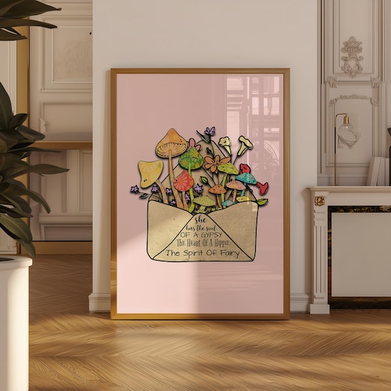 Retro Hippie Floral Mushroom Art Print: Colorful Wall Decor (Digital Download)