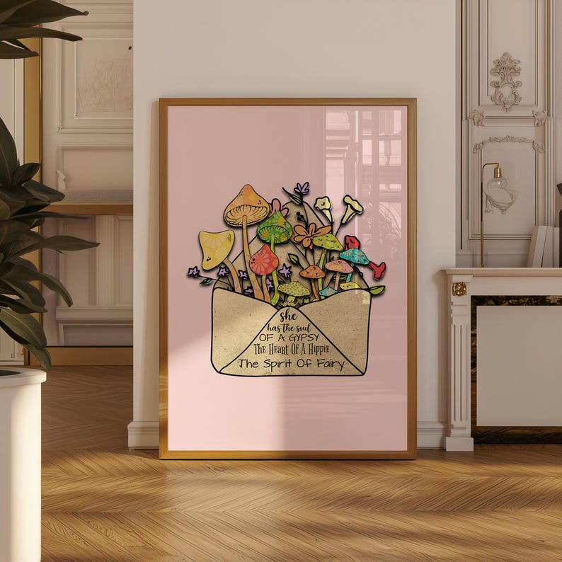 Hippie Wall Art Print, Floral Poster For Wall Decor, Digital Download, Printable Art, Hippie Poster, Mushroom Art, Inspirational Print