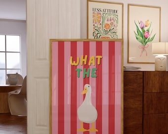 Stampa "What the Duck", divertente arte murale retrò, simpatica arte murale, stampa alla moda, download digitale, decorazione da parete, poster retrò, decorazione per dormitorio, stampa "What the Duck"