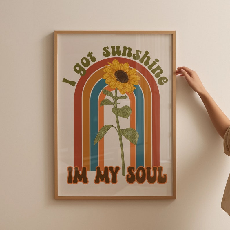 Retro Sunflower Wall Art Print, Retro Groovy, Sunflower Poster, Wall Decor, Hippie Decor, Downloadable Print, Vintage Print, Trendy poster