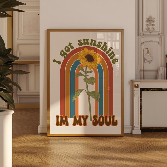 Retro Inspirational Print | 90s Sunflower Wall Art (Digital Download) | Sunshine Quote Poster | Motivational Printable Art For Dorm Decor